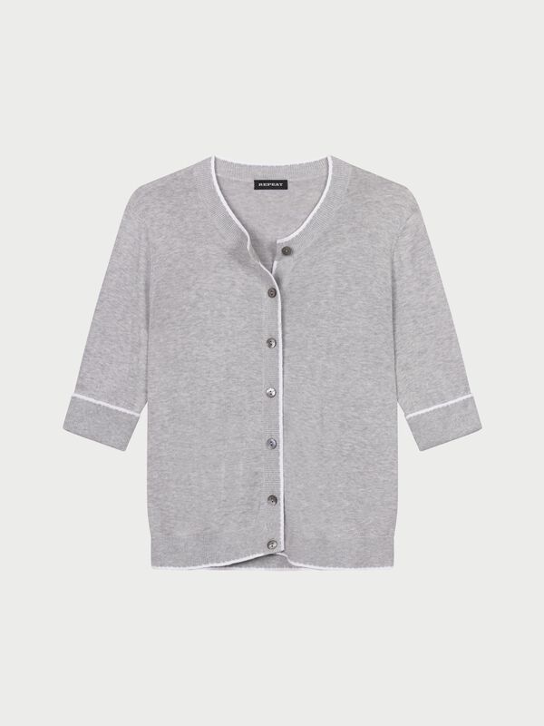 Short sleeve cardigan with contrast seams image number 2