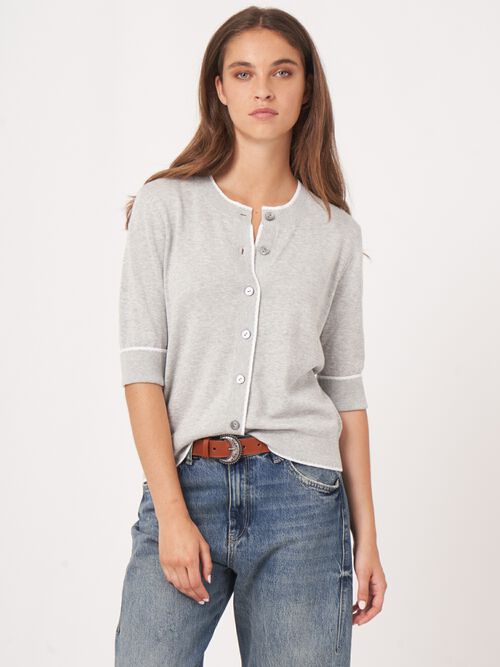 Short sleeve cardigan with contrast seams