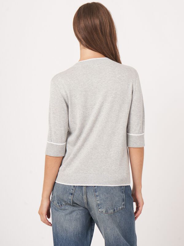 Short sleeve cardigan with contrast seams image number 6