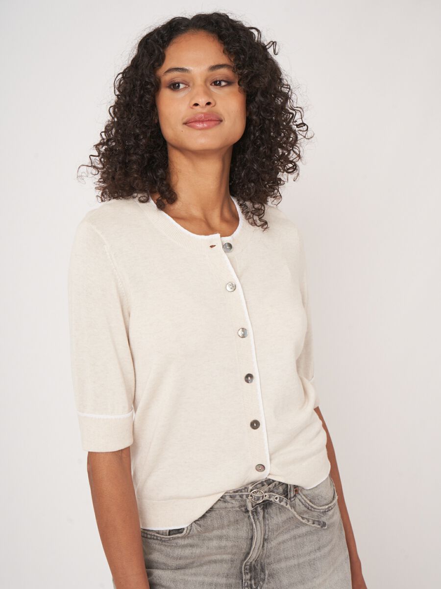 Kurzarm-Cardigan mit Kontrastn&auml;hten image number 1