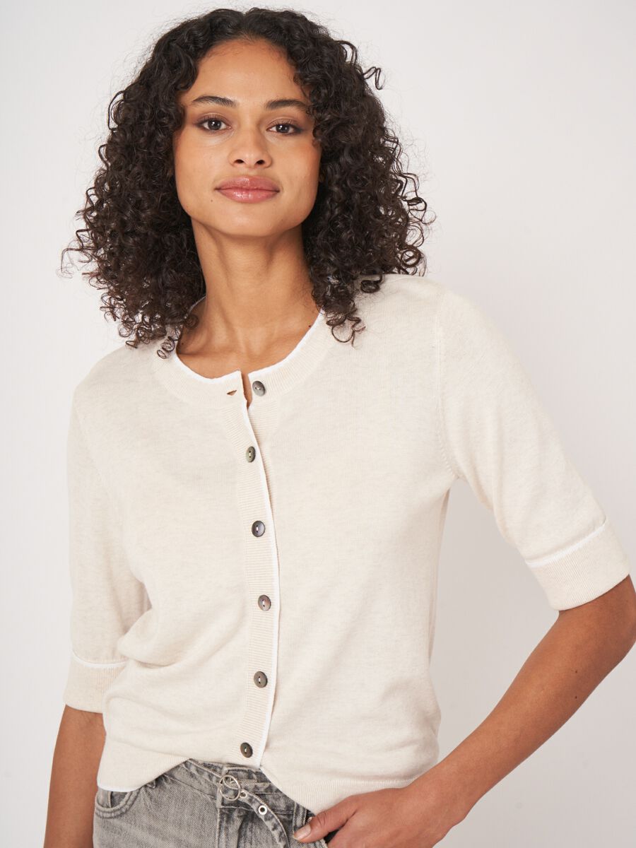 Kurzarm-Cardigan mit Kontrastn&auml;hten image number 3