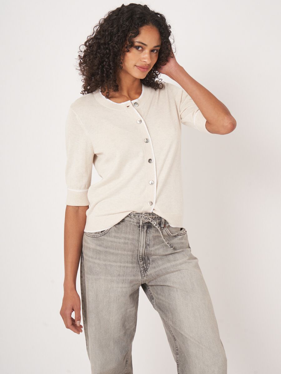 Kurzarm-Cardigan mit Kontrastn&auml;hten image number 7