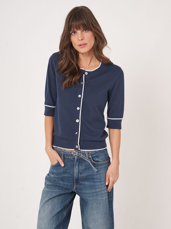 Short sleeve cardigan with contrast seams image number 1