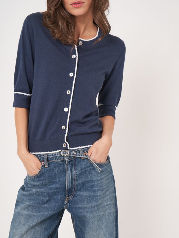 Short sleeve cardigan with contrast seams image number 2