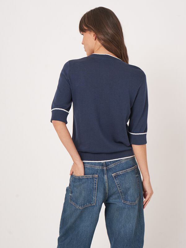 Short sleeve cardigan with contrast seams image number 5