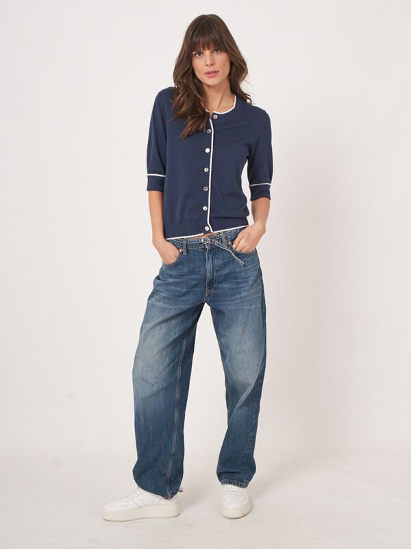 Short sleeve cardigan with contrast seams image number 6