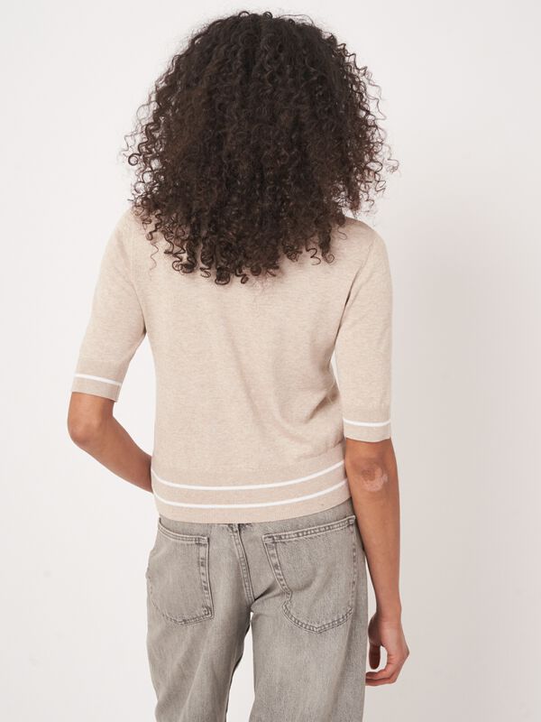 Kort mouw trui met strependetail in katoenmix image number 4