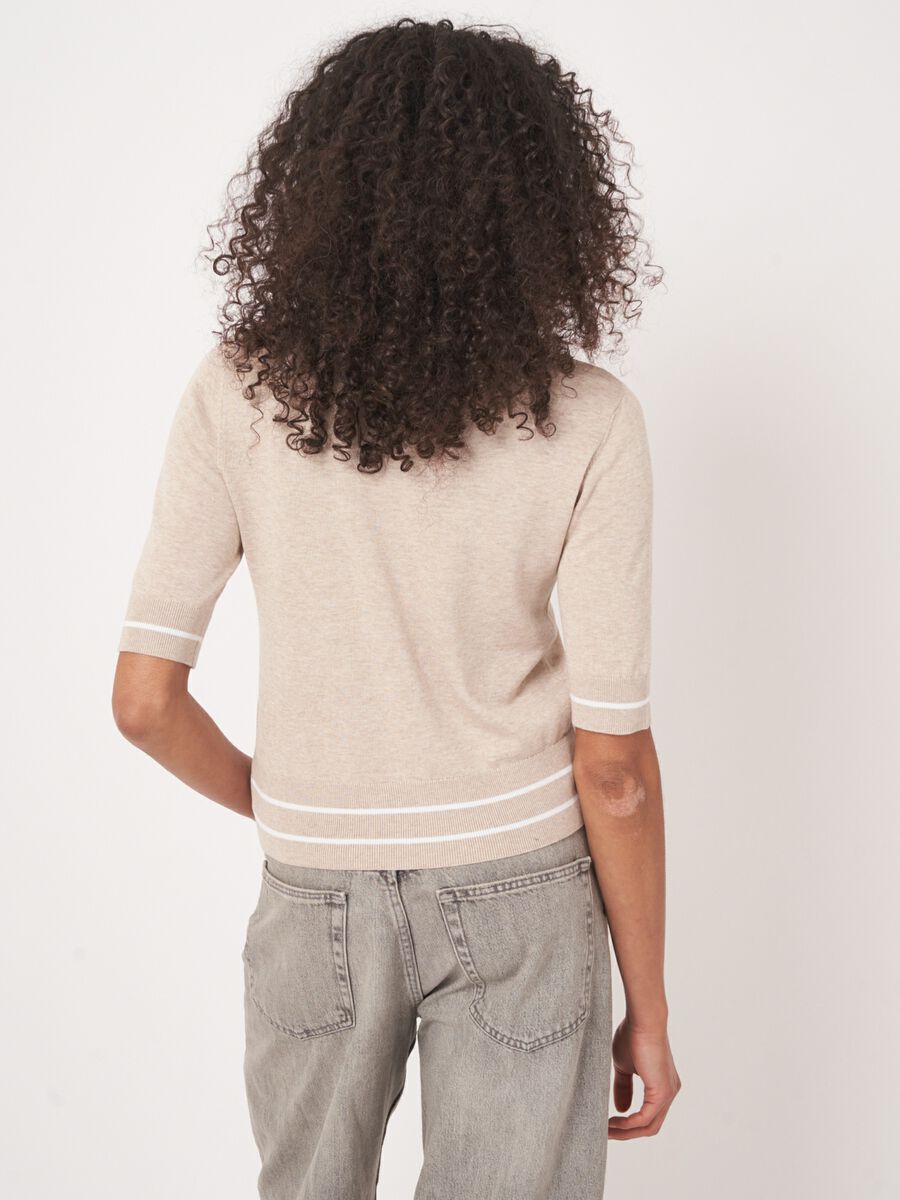 Cotton blend short sleeve sweater with stripe detail image number 4