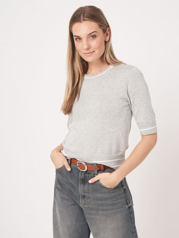 Kurzärmeliger Pullover mit Streifen-Detail aus Baumwollmischung  image number 2