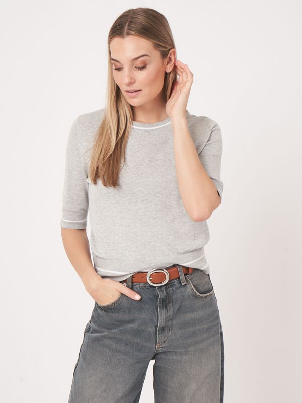 Kurzärmeliger Pullover mit Streifen-Detail aus Baumwollmischung  image number 3