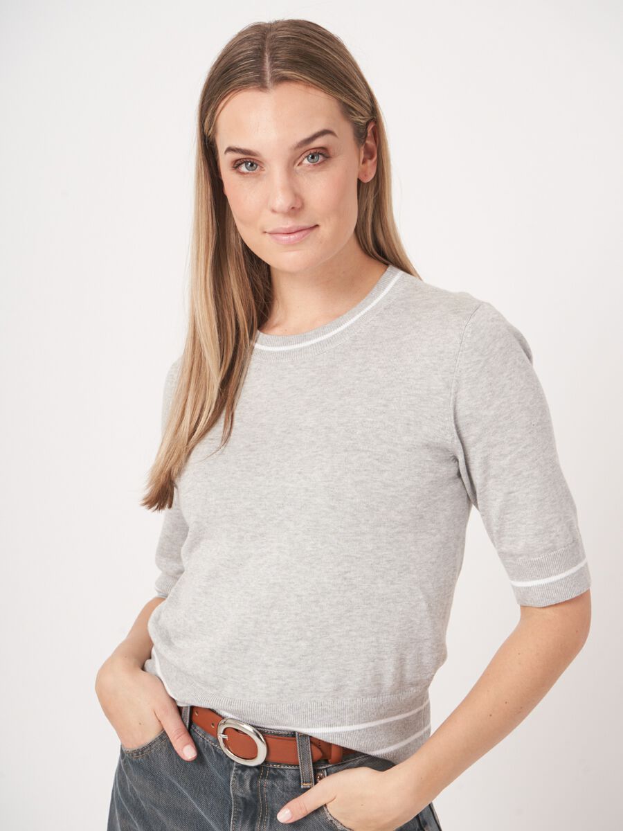 Kort mouw trui met strependetail in katoenmix image number 4