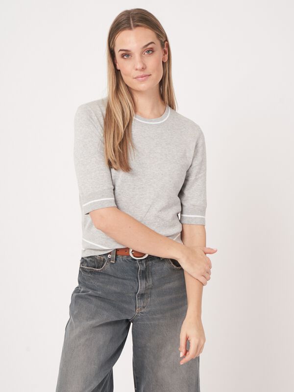 Kurzärmeliger Pullover mit Streifen-Detail aus Baumwollmischung  image number 5