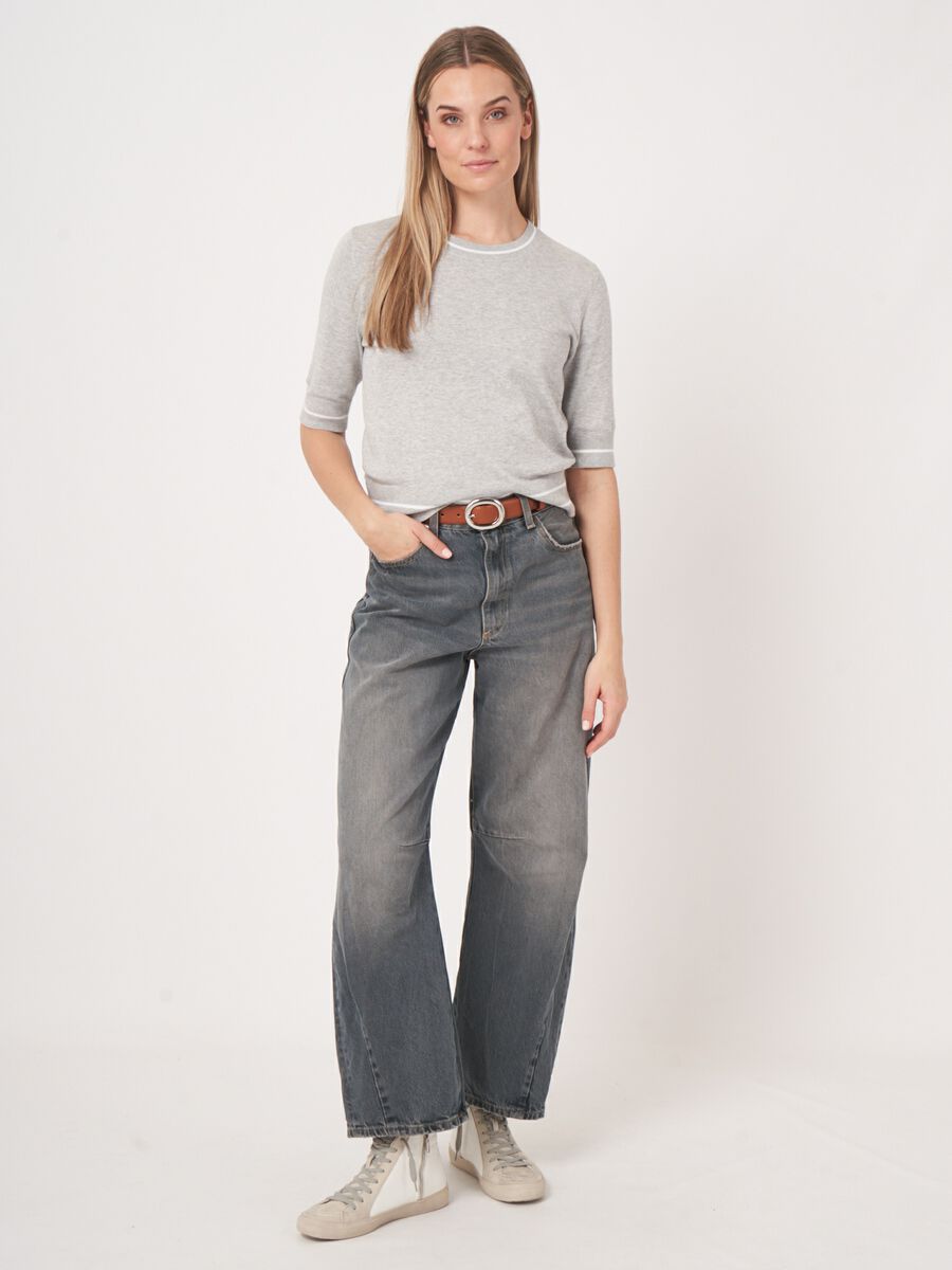 Kort mouw trui met strependetail in katoenmix image number 6