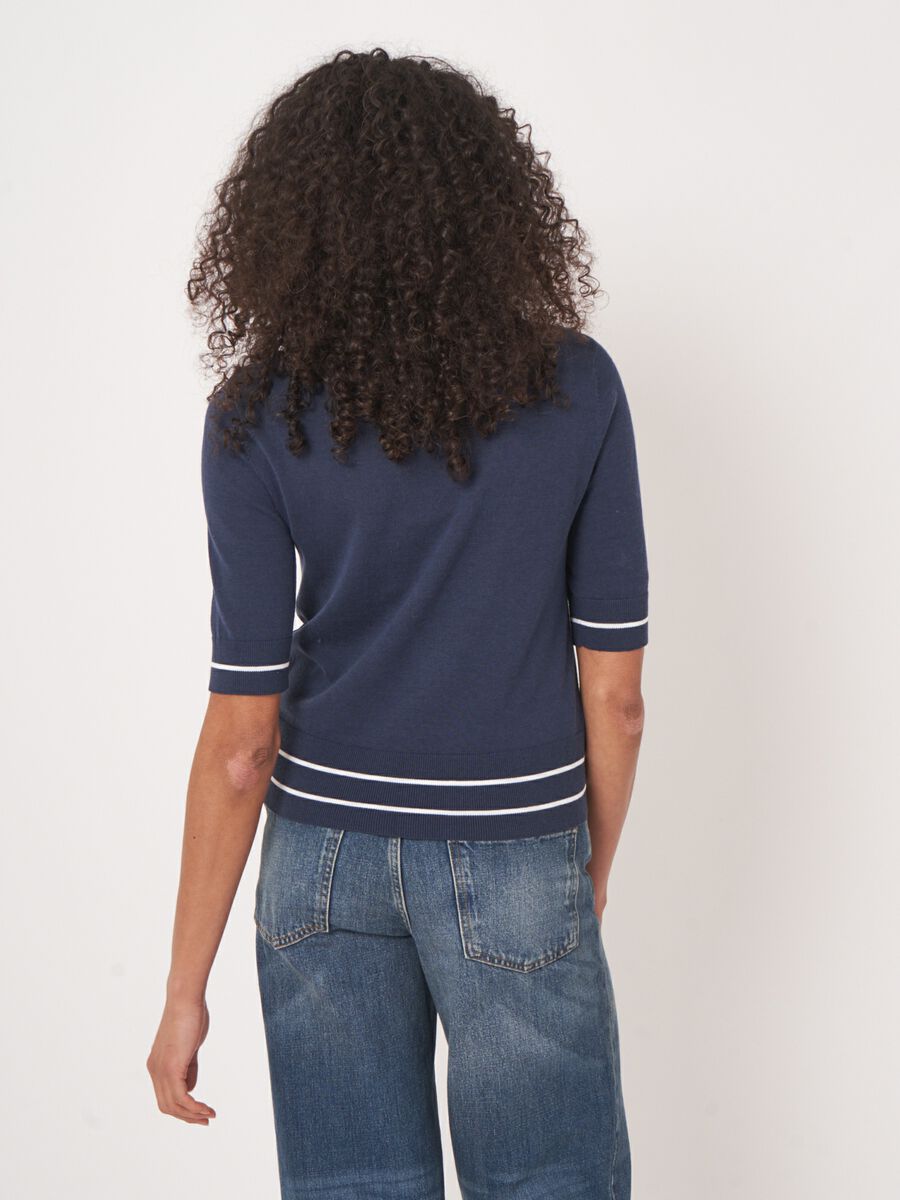 Kort mouw trui met strependetail in katoenmix image number 5