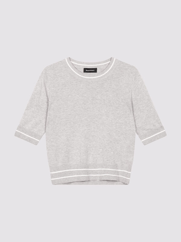 Kurzärmeliger Pullover mit Streifen-Detail aus Baumwollmischung  image number 1