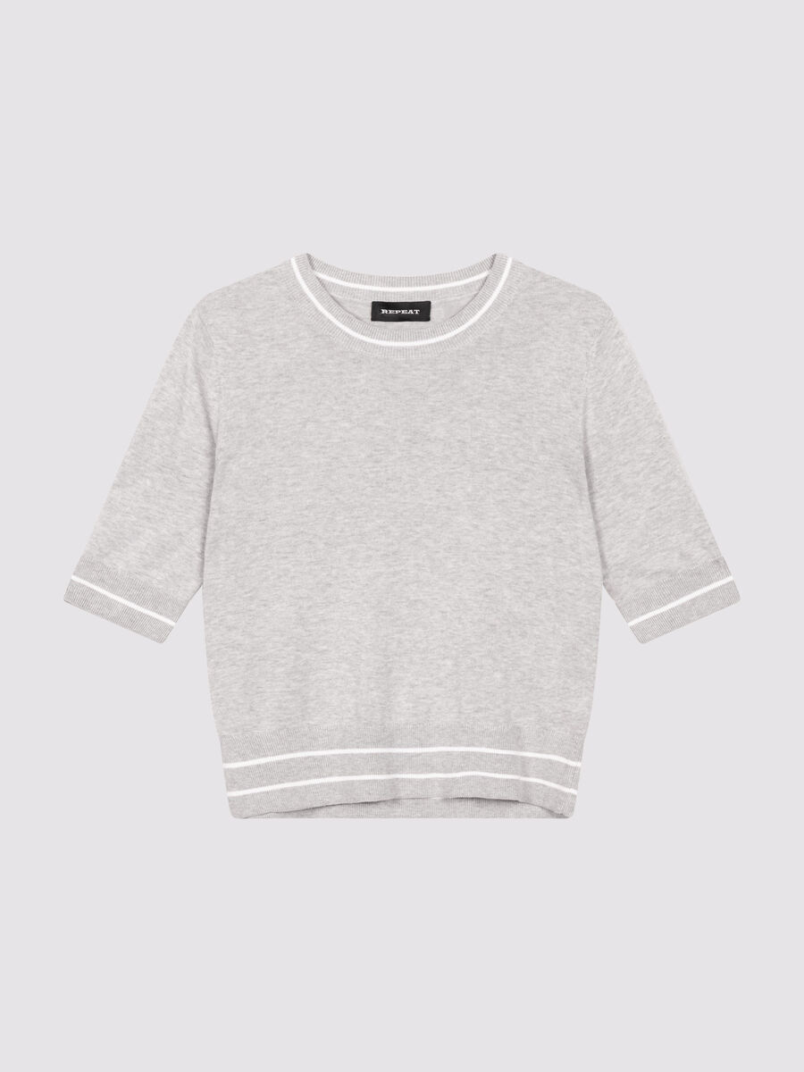 Kort mouw trui met strependetail in katoenmix image number 1