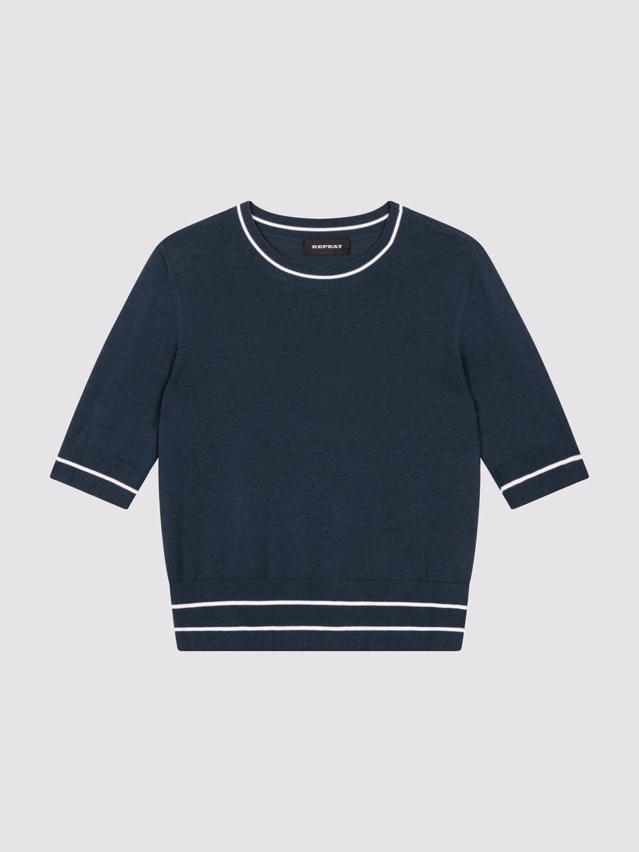 Kort mouw trui met strependetail in katoenmix image number 1