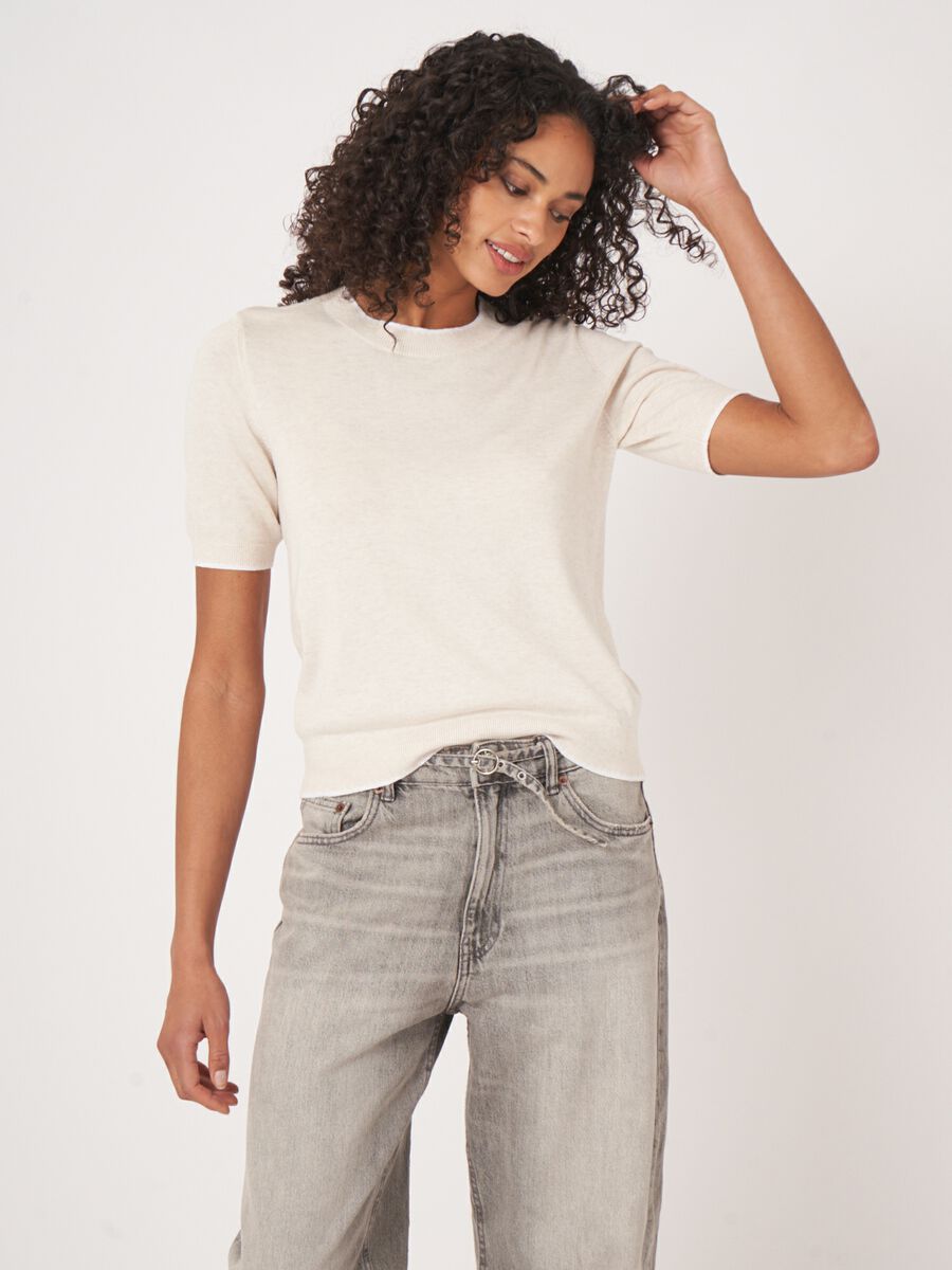 Short sleeve sweater with contrast seams image number 7