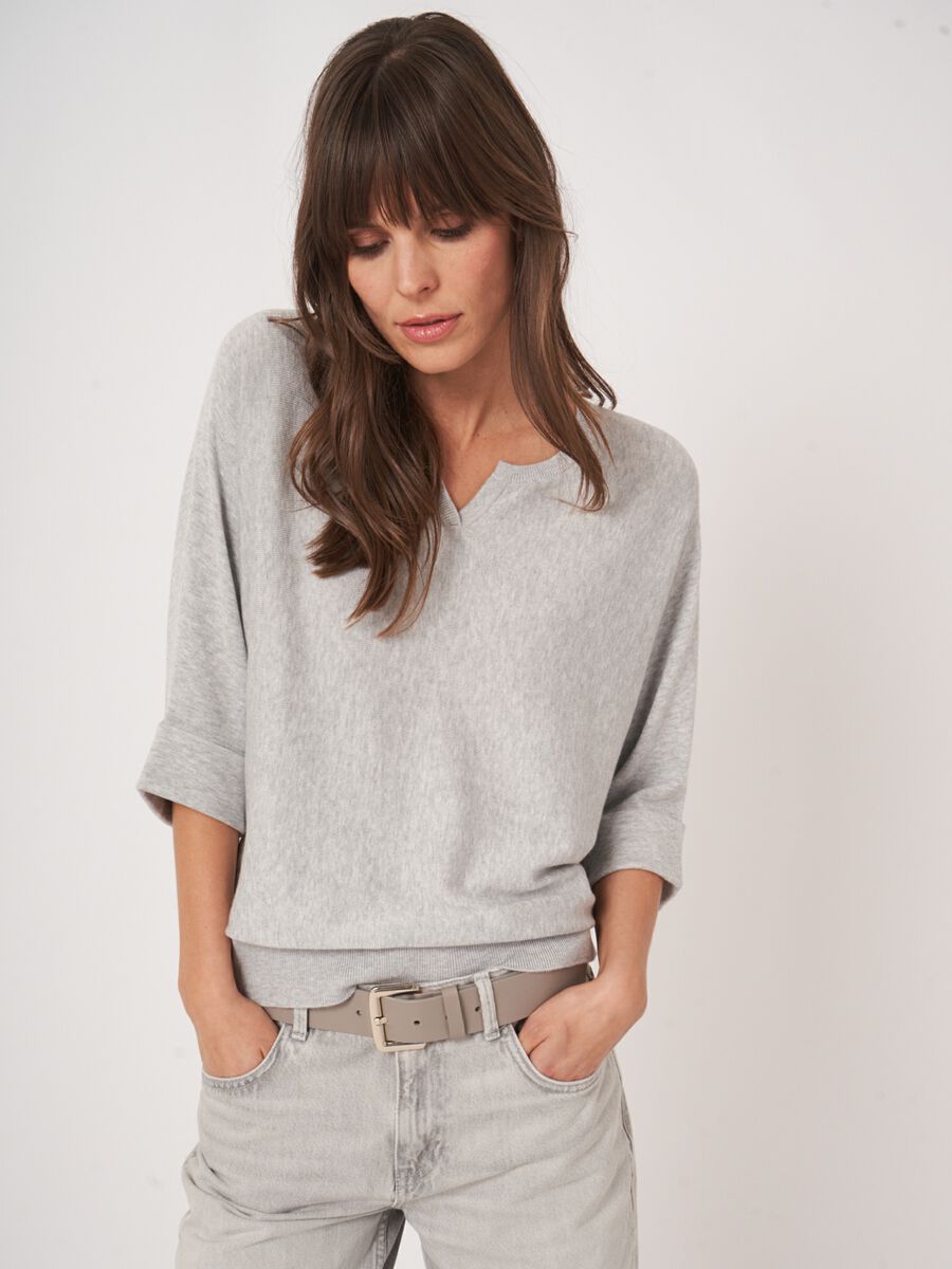 Pull ample à manches chauve-souris en mélange de coton  image number 0