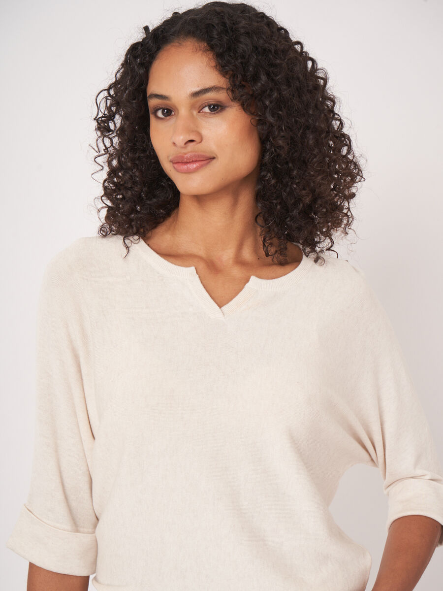 Loose fit cotton blend fine knit batwing sweater image number 2