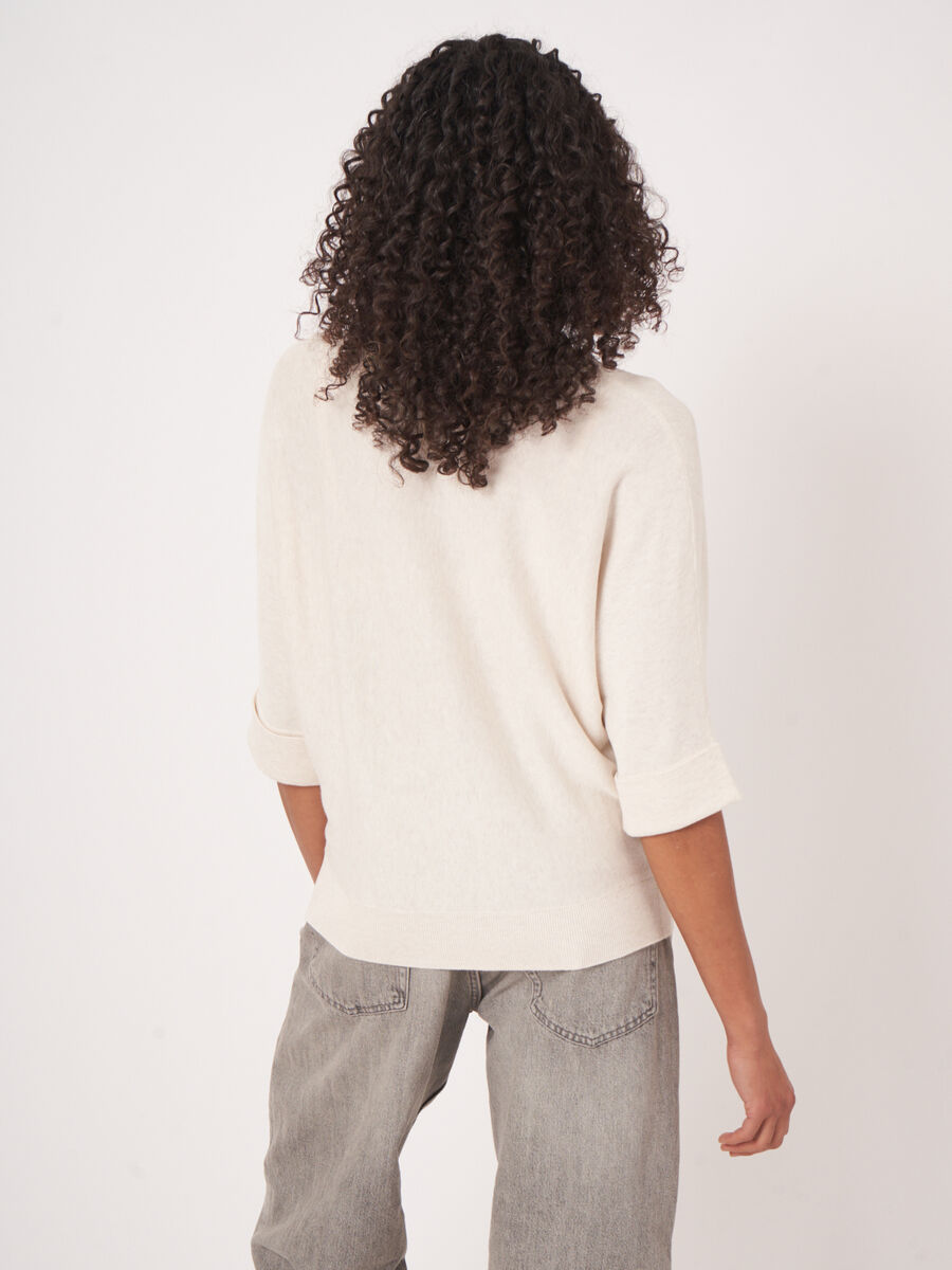 Loose fit cotton blend fine knit batwing sweater image number 4