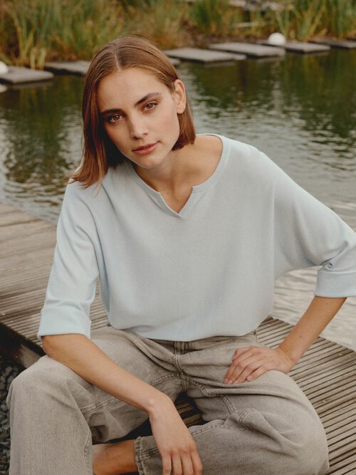 Loose fit cotton blend fine knit batwing sweater