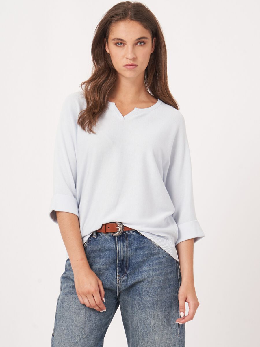 Losvallende fijn gebreide batwing trui van katoenmix image number 2