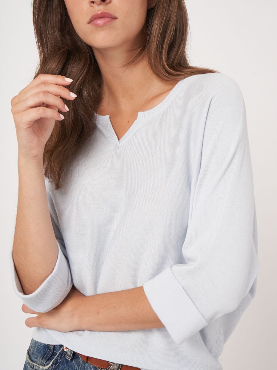 Losvallende fijn gebreide batwing trui van katoenmix image number 4