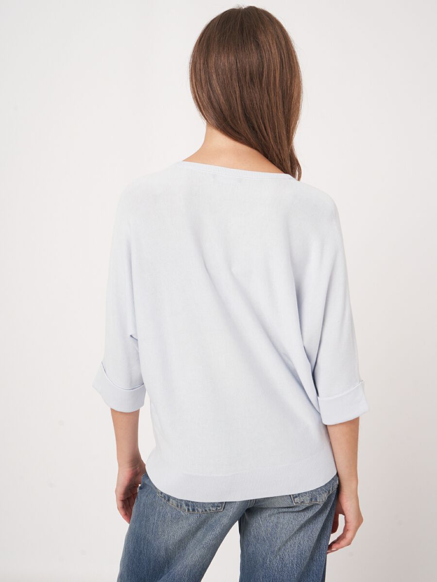 Losvallende fijn gebreide batwing trui van katoenmix image number 5