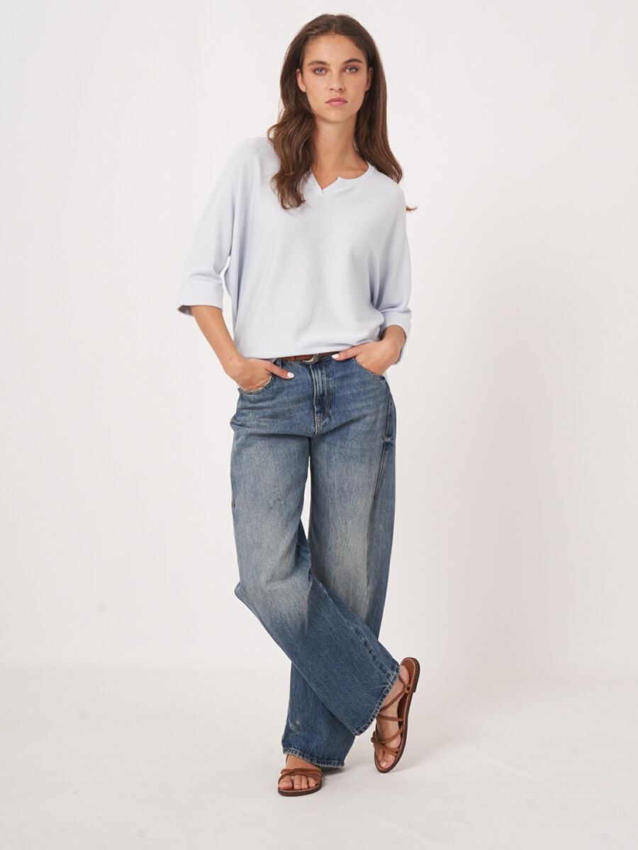 Losvallende fijn gebreide batwing trui van katoenmix image number 6