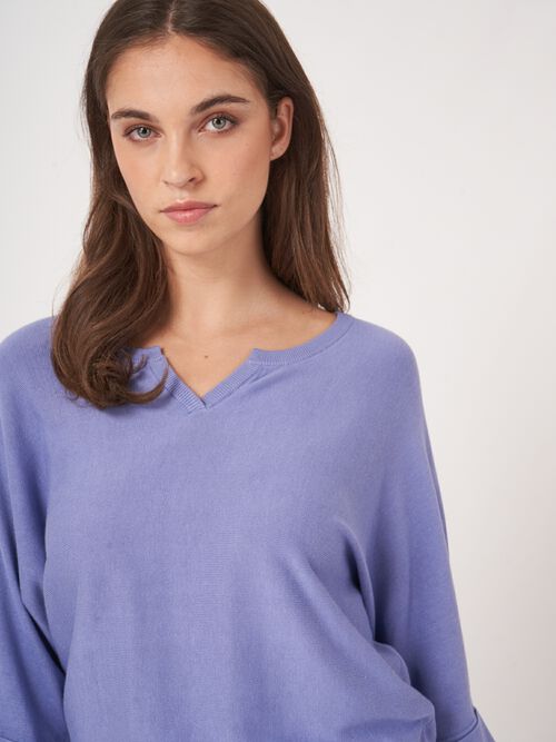 Loose fit cotton blend fine knit batwing sweater