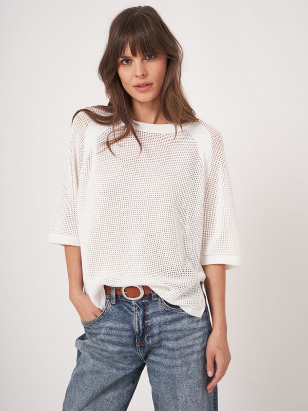 Pull ajouré avec larges manches courtes image number 0