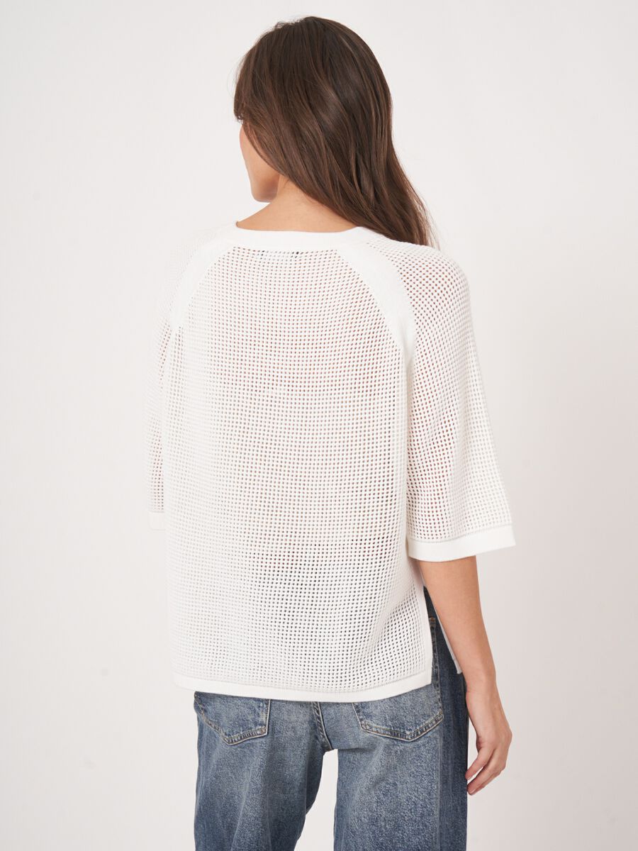 Ajour trui met wijde korte mouwen image number 3