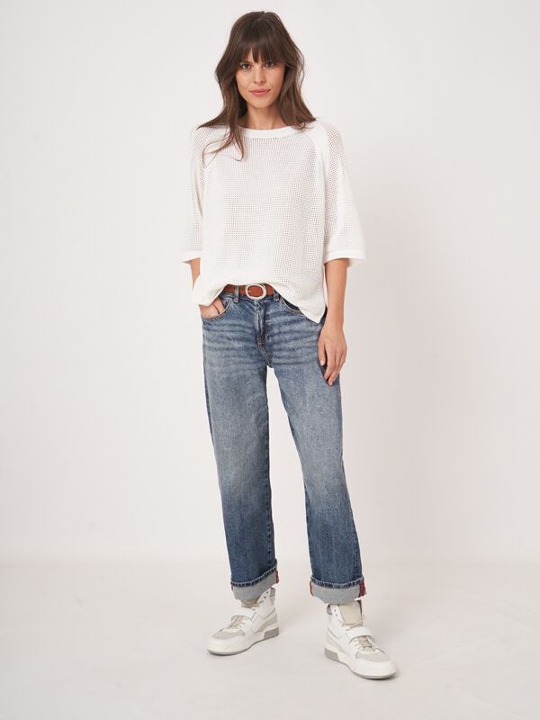 Pull ajouré avec larges manches courtes image number 4