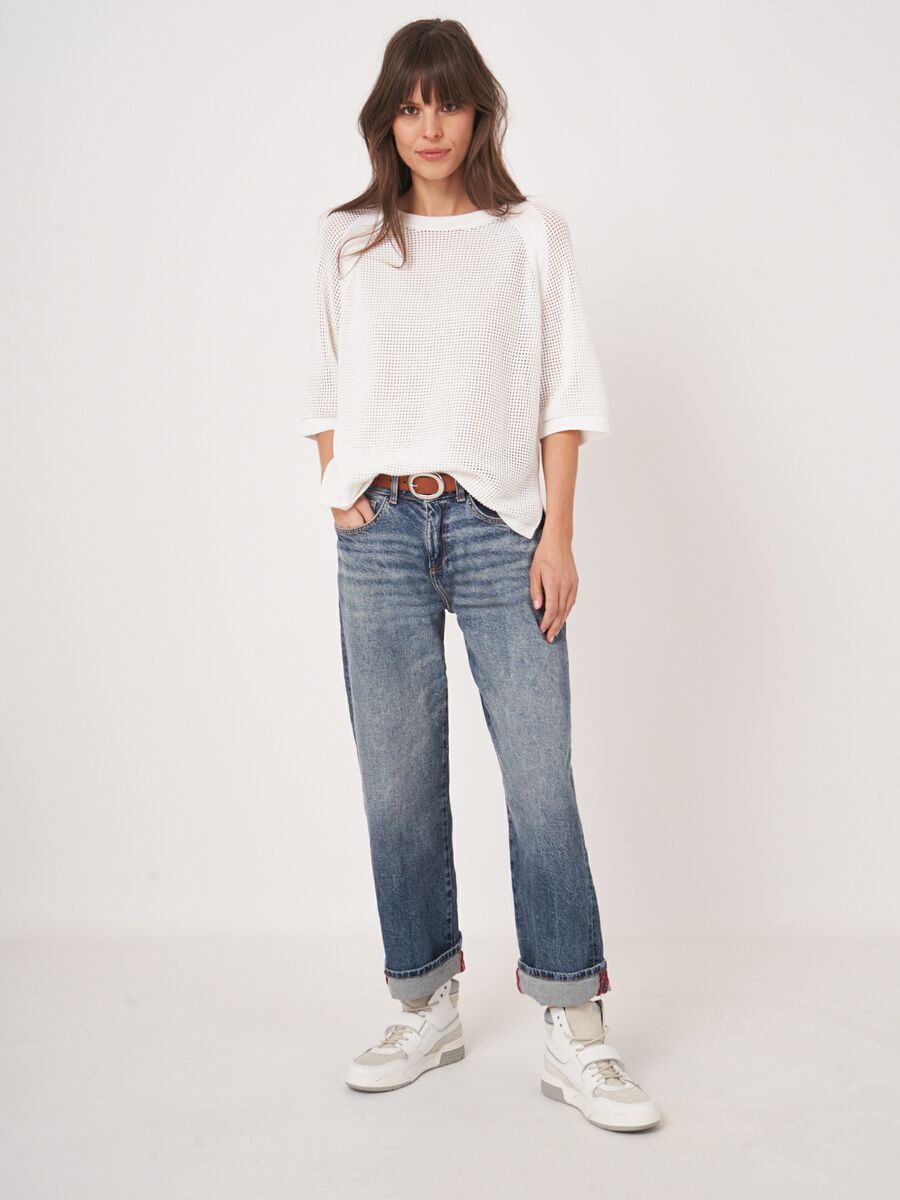 Ajour trui met wijde korte mouwen image number 4