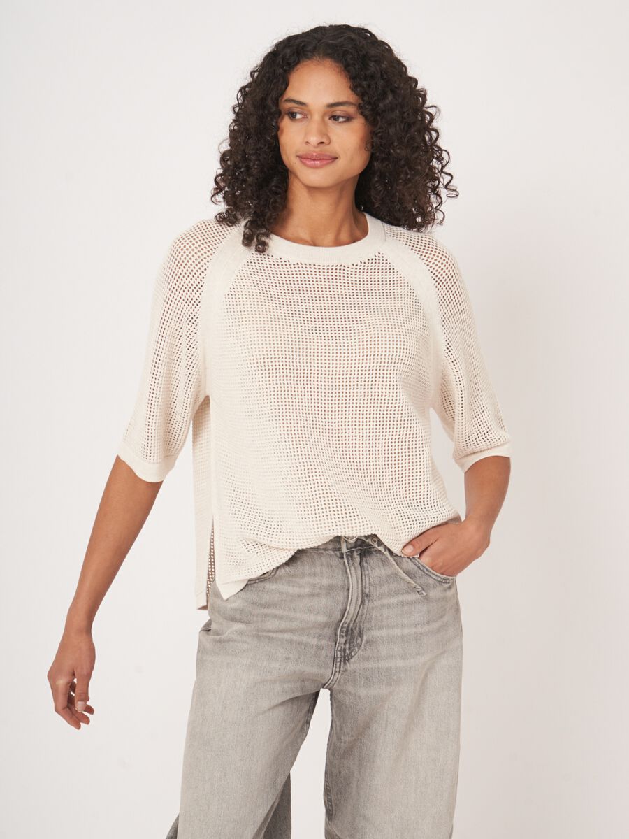 Ajour sweater with wide short sleeves image number 1