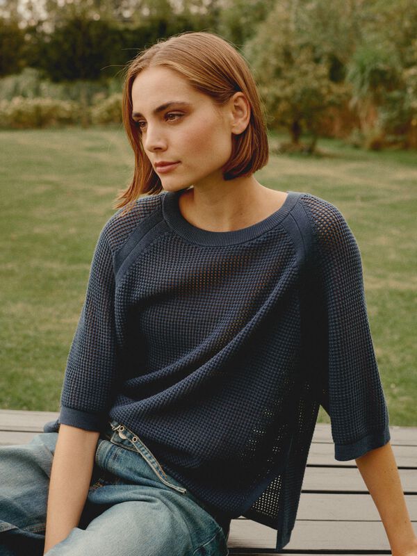 Ajour sweater with wide short sleeves image number 0