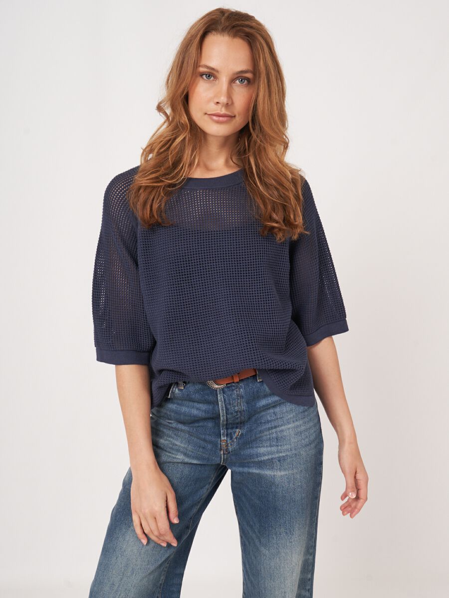 Ajour trui met wijde korte mouwen image number 3