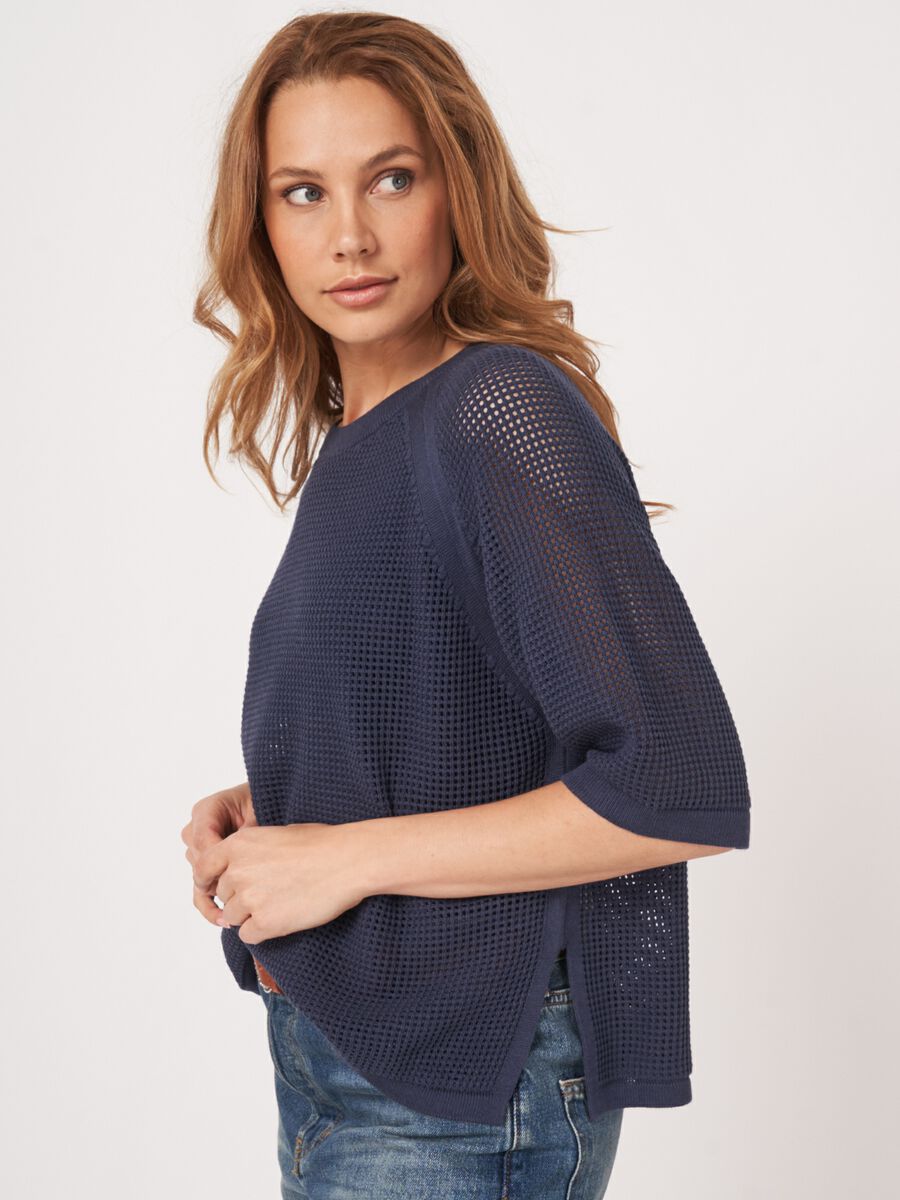 Ajour trui met wijde korte mouwen image number 4