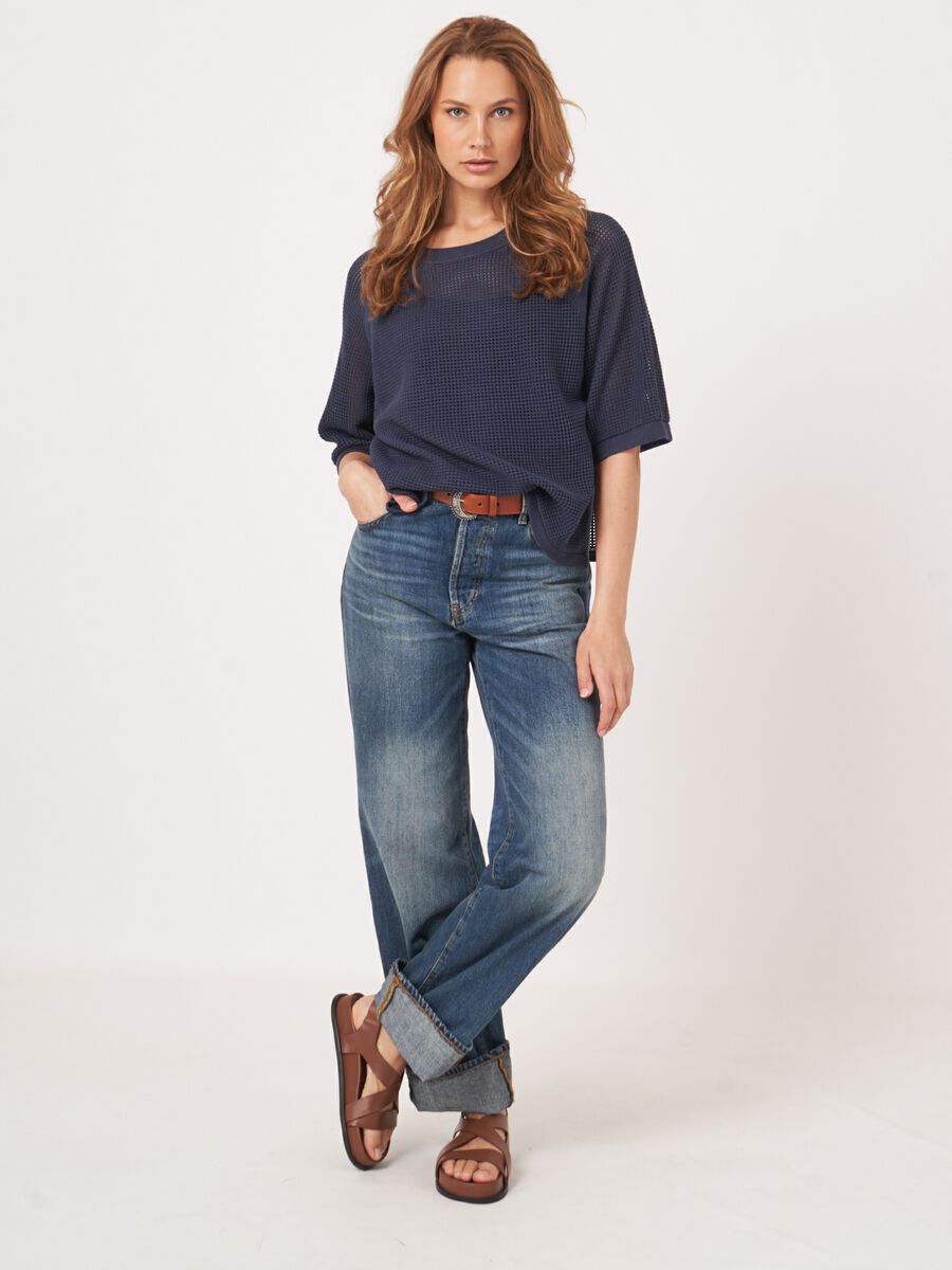 Ajour trui met wijde korte mouwen image number 7