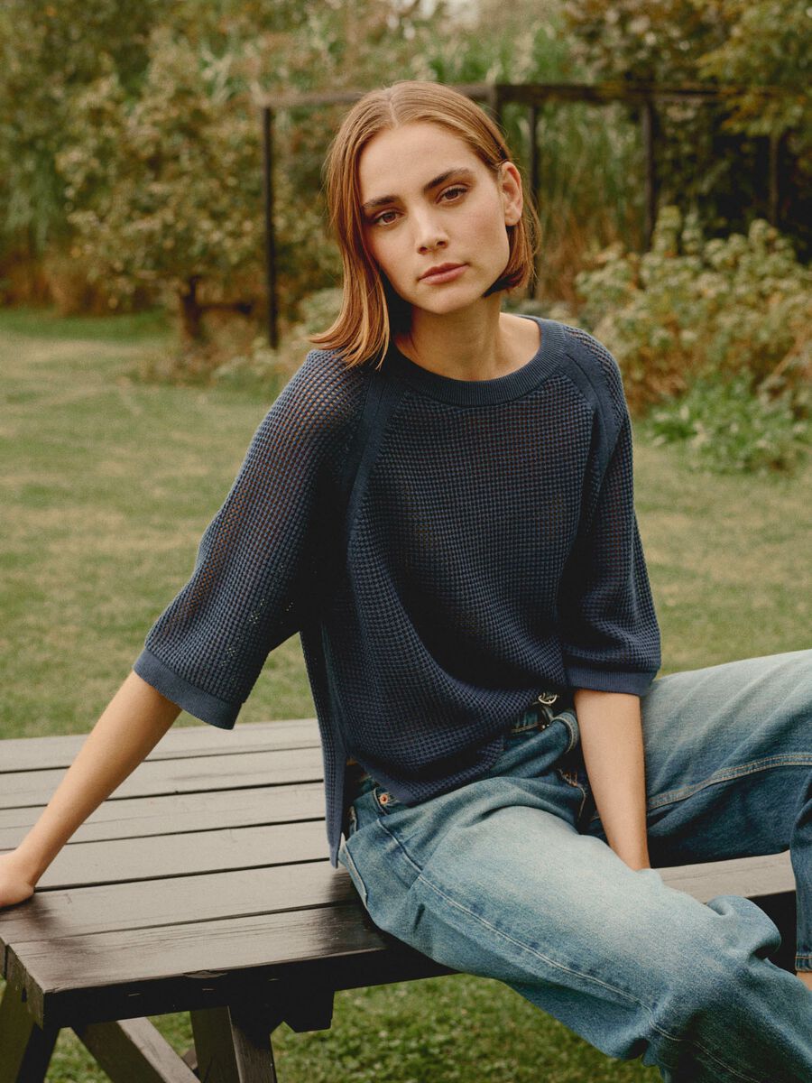 Ajour trui met wijde korte mouwen image number 8