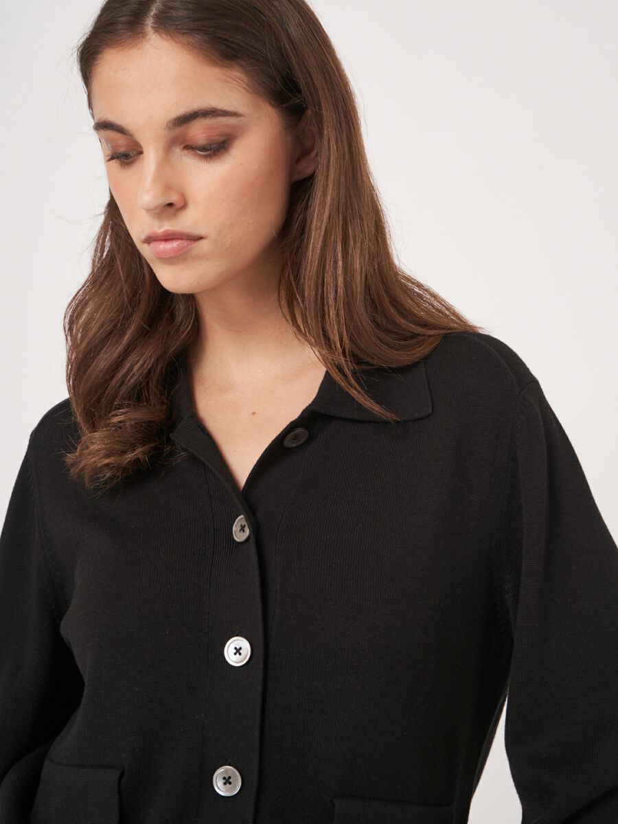 Fine knit cotton blend polo neck cardigan image number 3