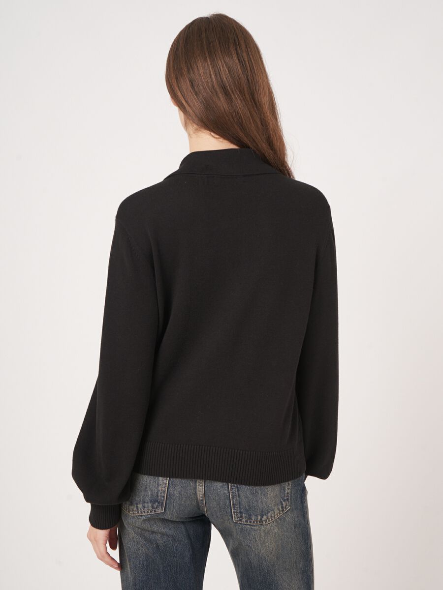 Fine knit cotton blend polo neck cardigan image number 4