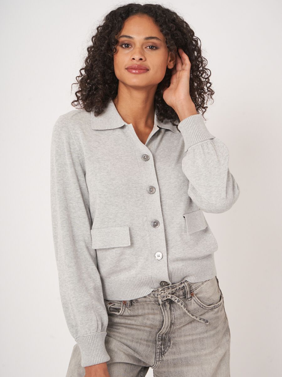 Fine knit cotton blend polo neck cardigan image number 0