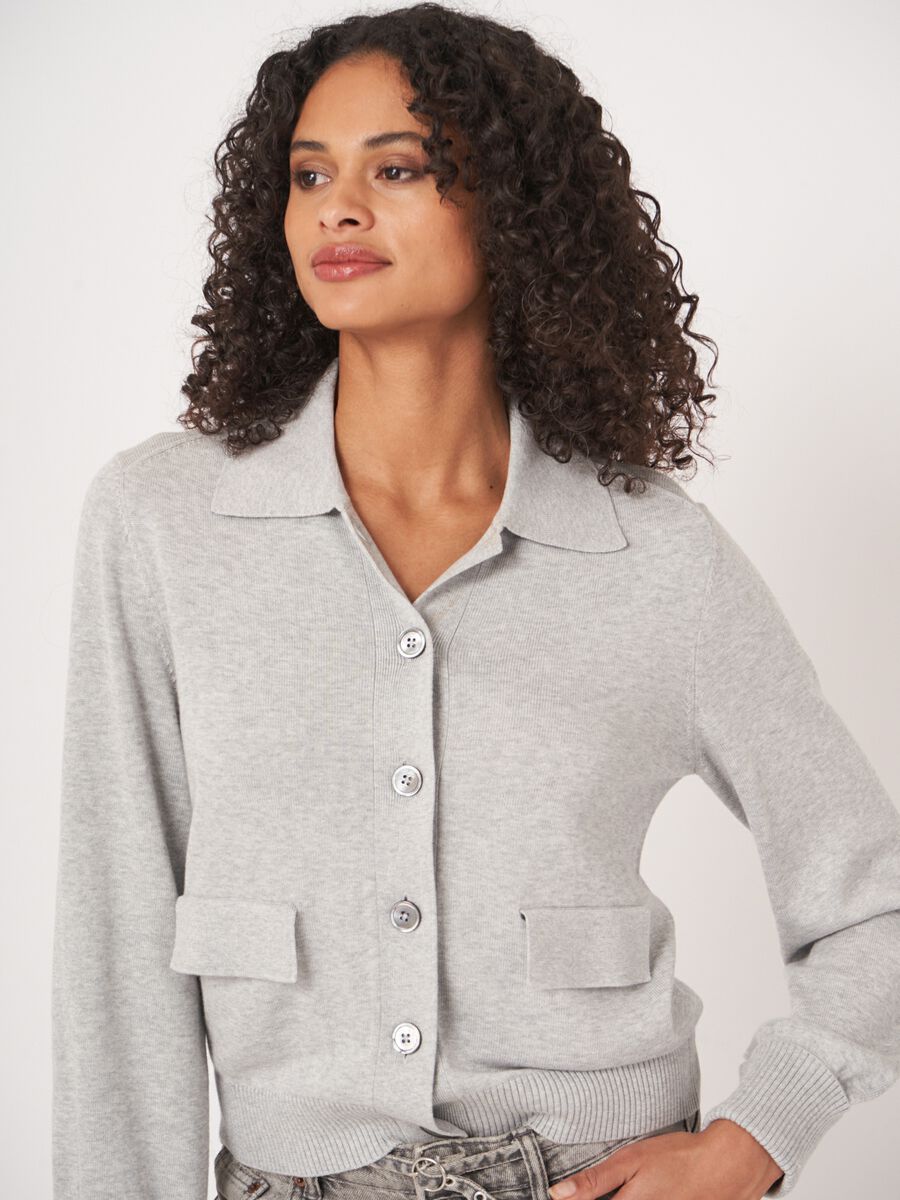 Kurzarm-Feinstrickjacke mit Polokragen aus Baumwollmischung image number 2