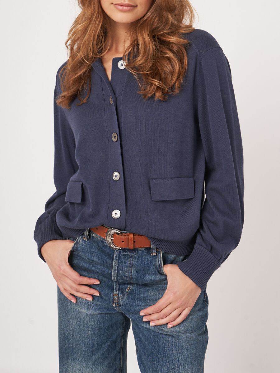 Fijn gebreid vest met polokraag van katoenmix image number 2