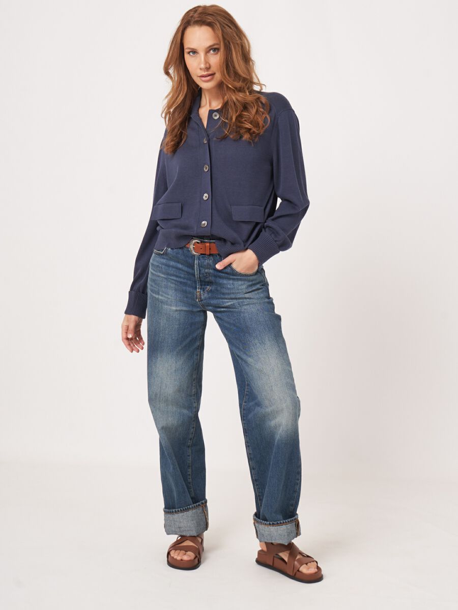 Fijn gebreid vest met polokraag van katoenmix image number 4