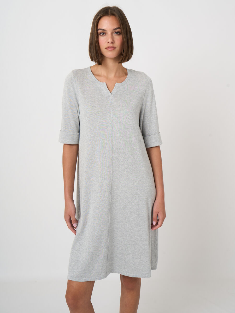 Robe &agrave; manches courtes en maille fine en m&eacute;lange de coton  image number 1