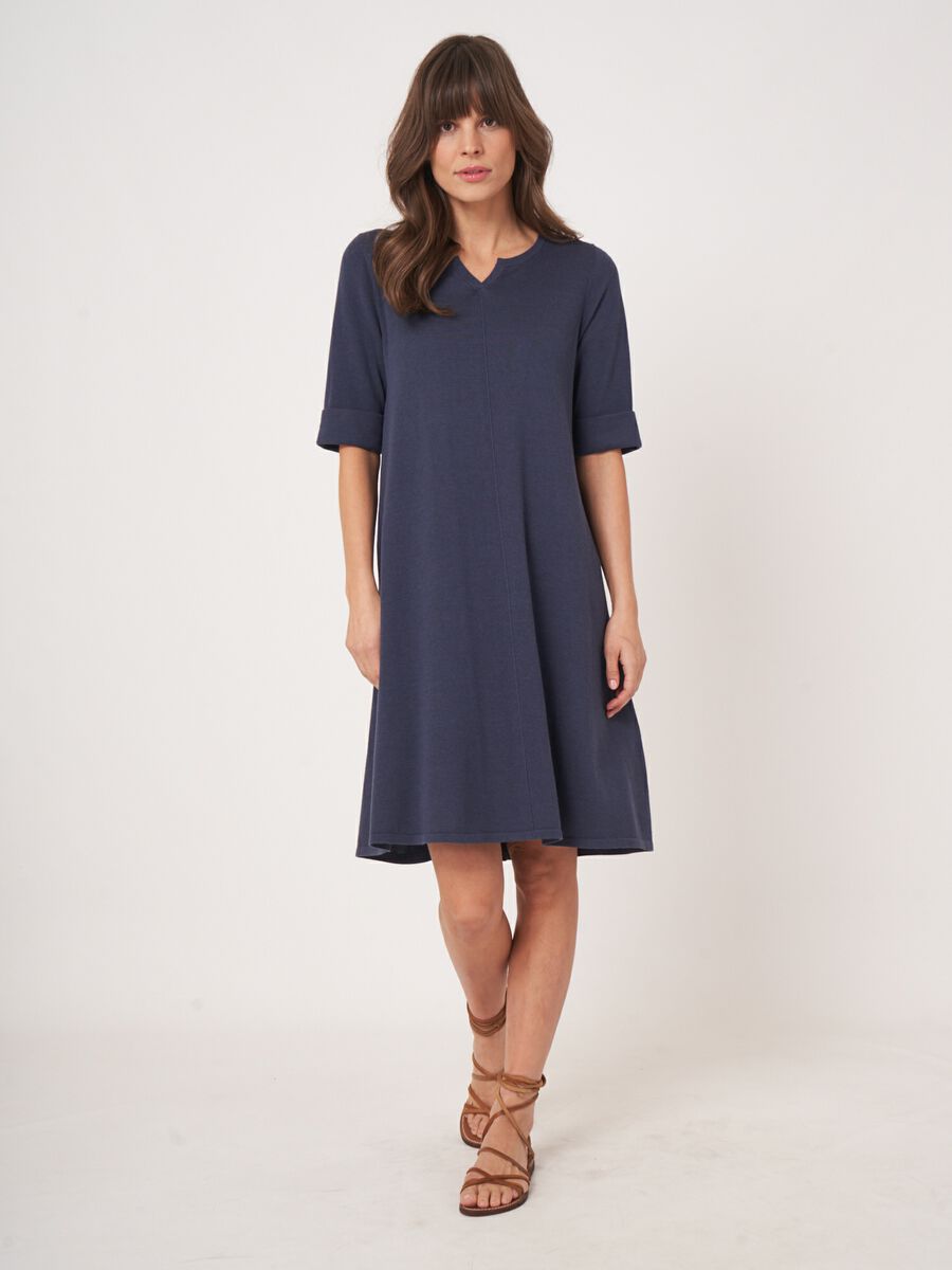 Kurzarm Feinstrickkleid aus Baumwollmischung image number 0