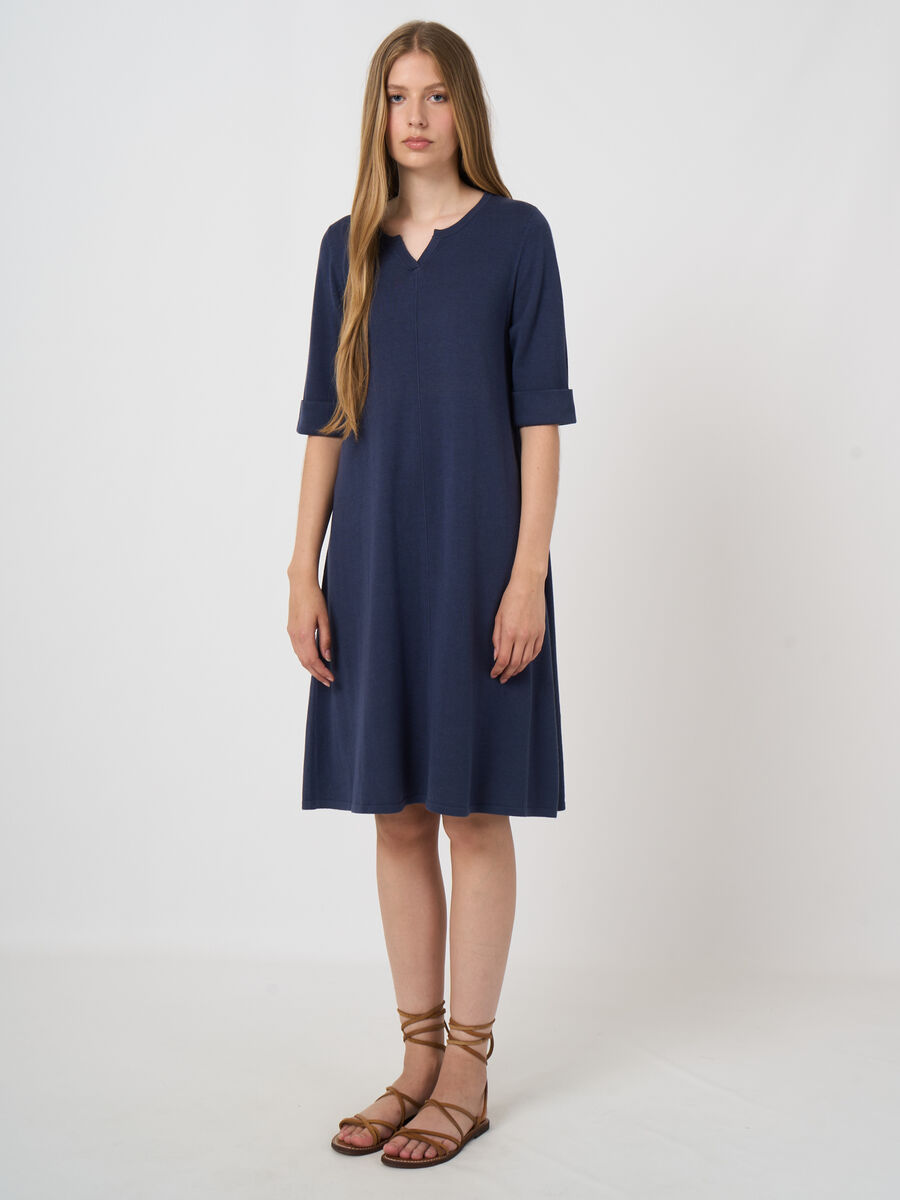 Kurzarm Feinstrickkleid aus Baumwollmischung image number 0